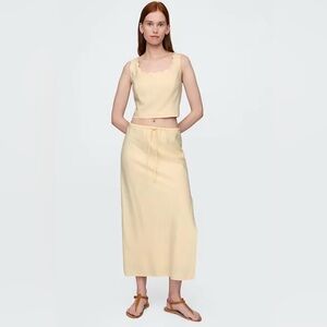 ISO Gap Butter Yellow Heavyweight Linen-Blend Midi Skirt